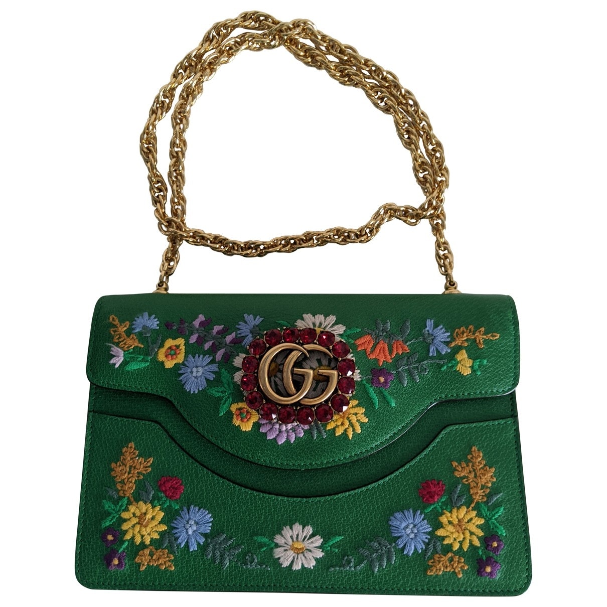 Gucci marmont green leather handbag