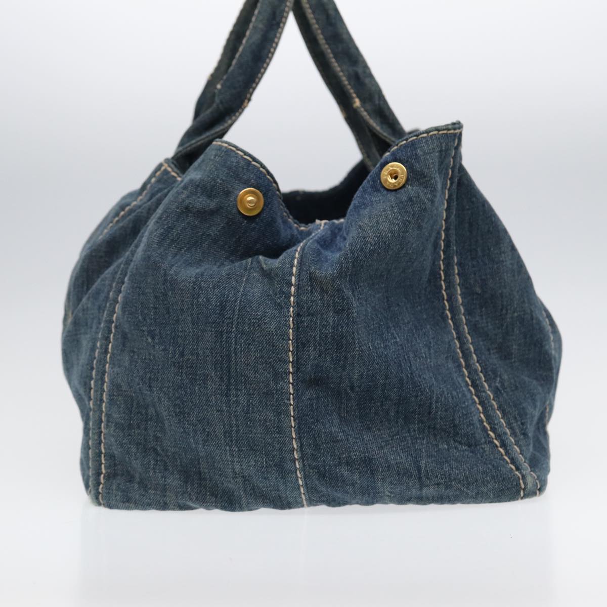 PRADA Canapa GM Hand Bag Blue Gold Auth