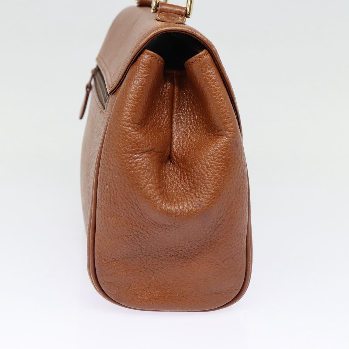 Burberry Hand Bag Leather Brown Silver Auth 88481