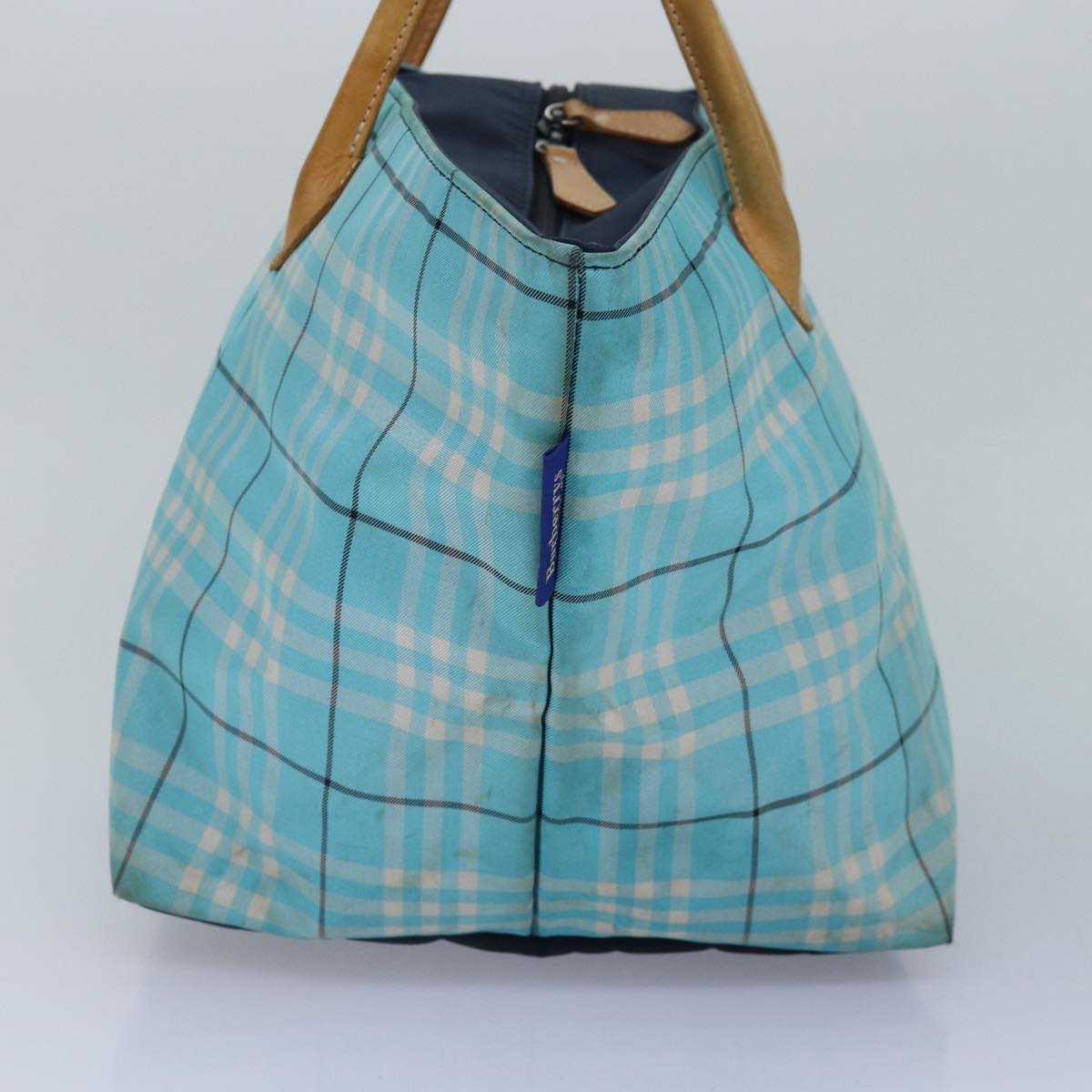 Burberry Nova Check Blue Label Tote Bag Nylon Light Blue Silver Auth 88783