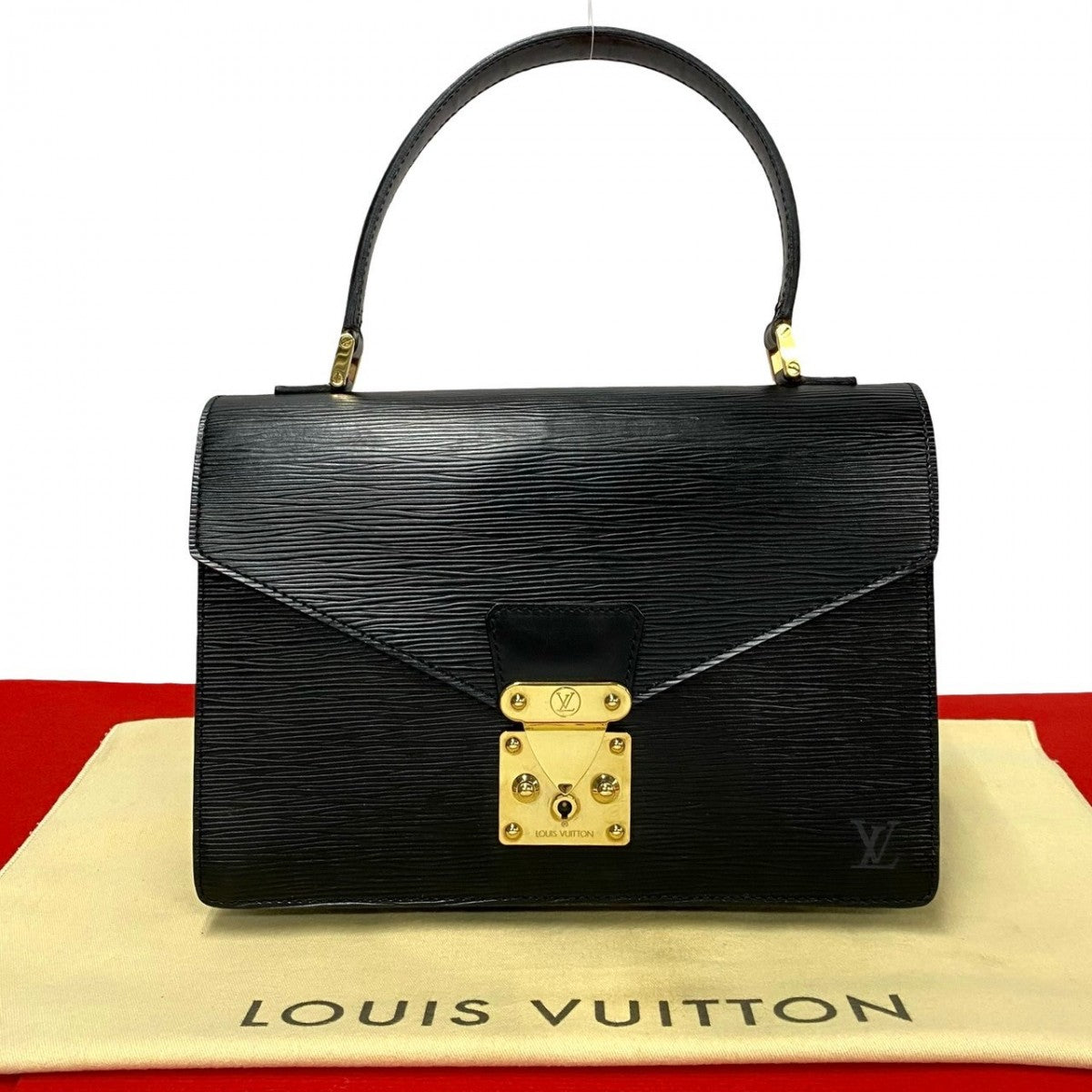 LOUIS VUITTON Handbag leather black Epi Concorde Women
