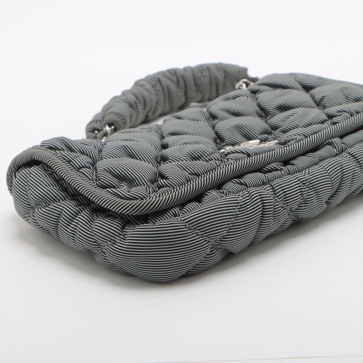 Chanel Bubble Kilt Nylon Chain Shoulder Bag Gr Silver 13th
