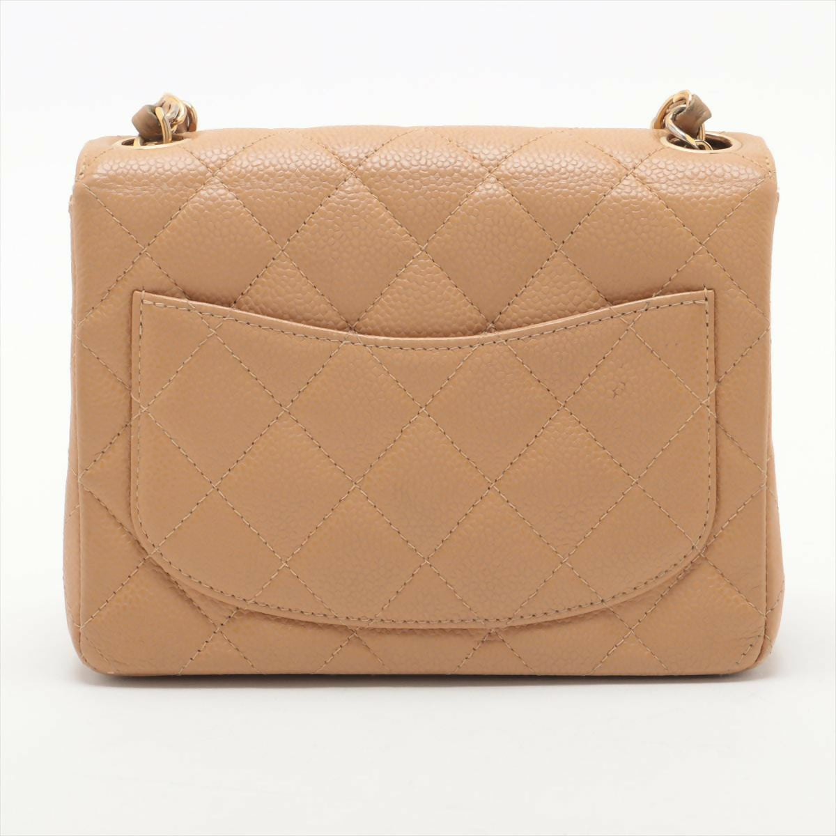 Chanel Beige Caviar Mini Classic Square Flap Shoulder Bag