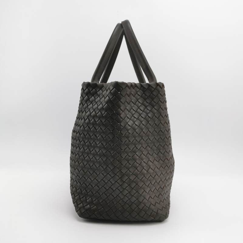 Bottega Veneta Cabat Large Intreccio Leather Tote Bag Dark Chocolate Brown with Pouch