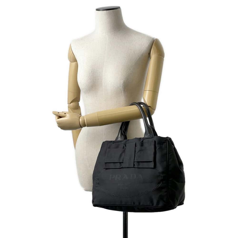 PRADA Ribbon 2WAY Tote Bag Black Nylon