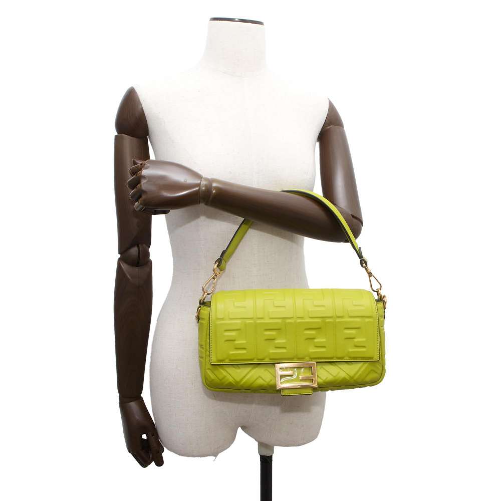 FENDI Shoulder Bag Baguette Zucca Green 8BR600 Leather