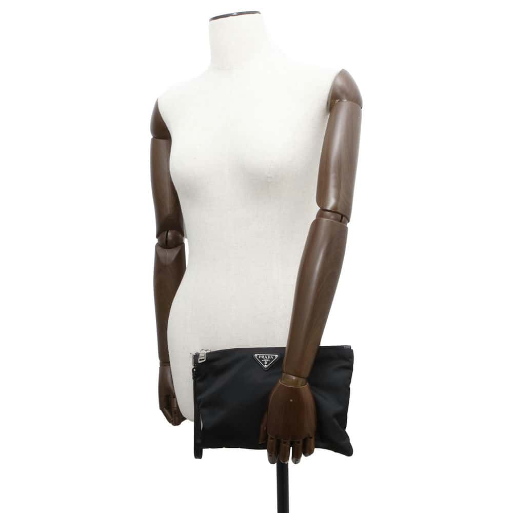 PRADA Re-Nylon xSaffiano LeatherLeather Pouch Black Nylon Luxury Handbag