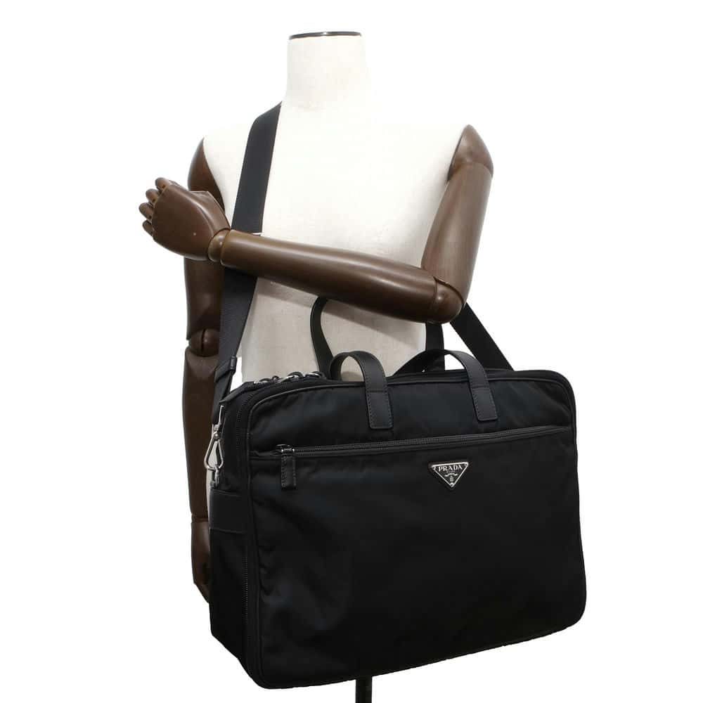 PRADA Briefcase Black Nylon Saffiano LeatherLeather Luxury Handbag