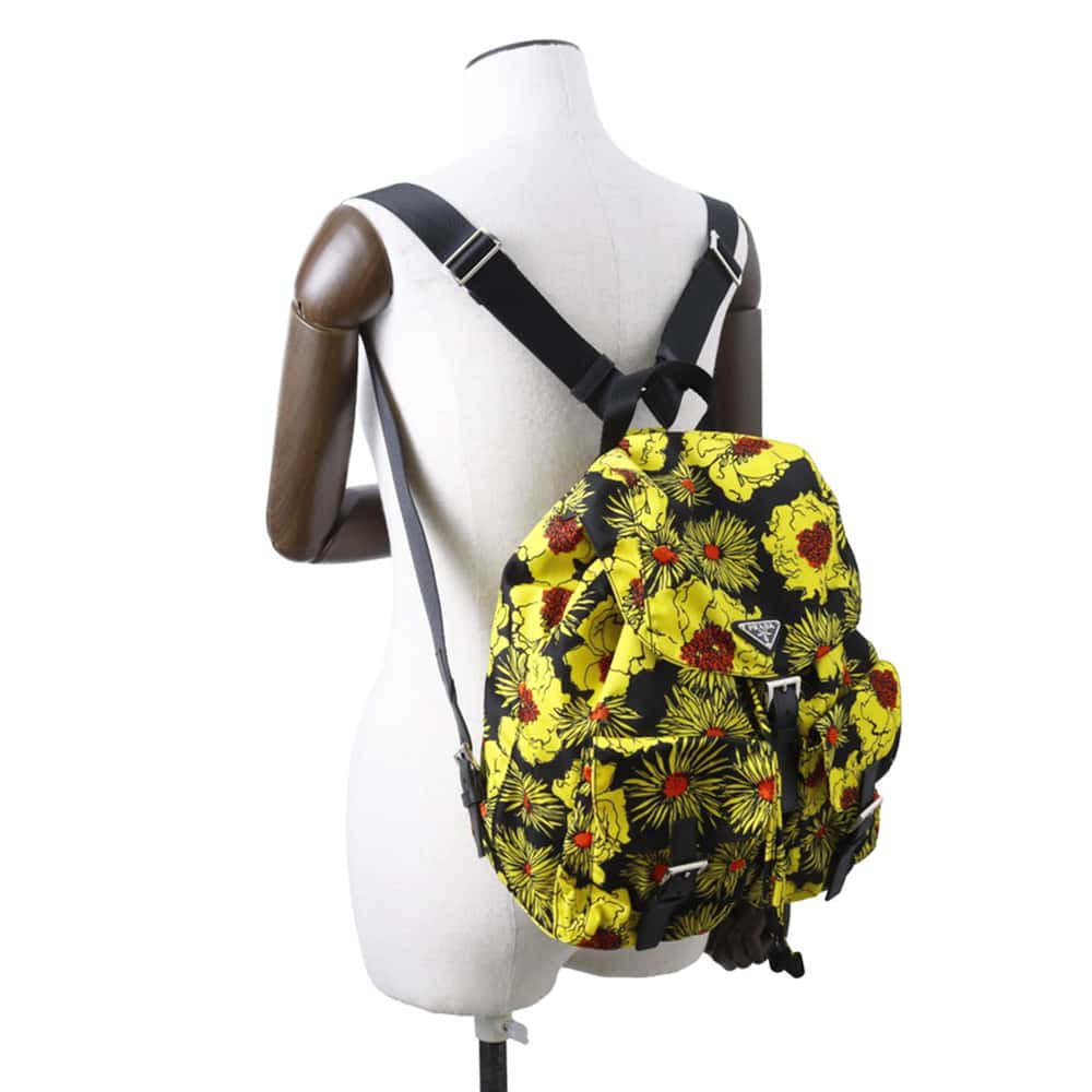 PRADA Backpack Yellow/Black Nylon Saffiano Leather