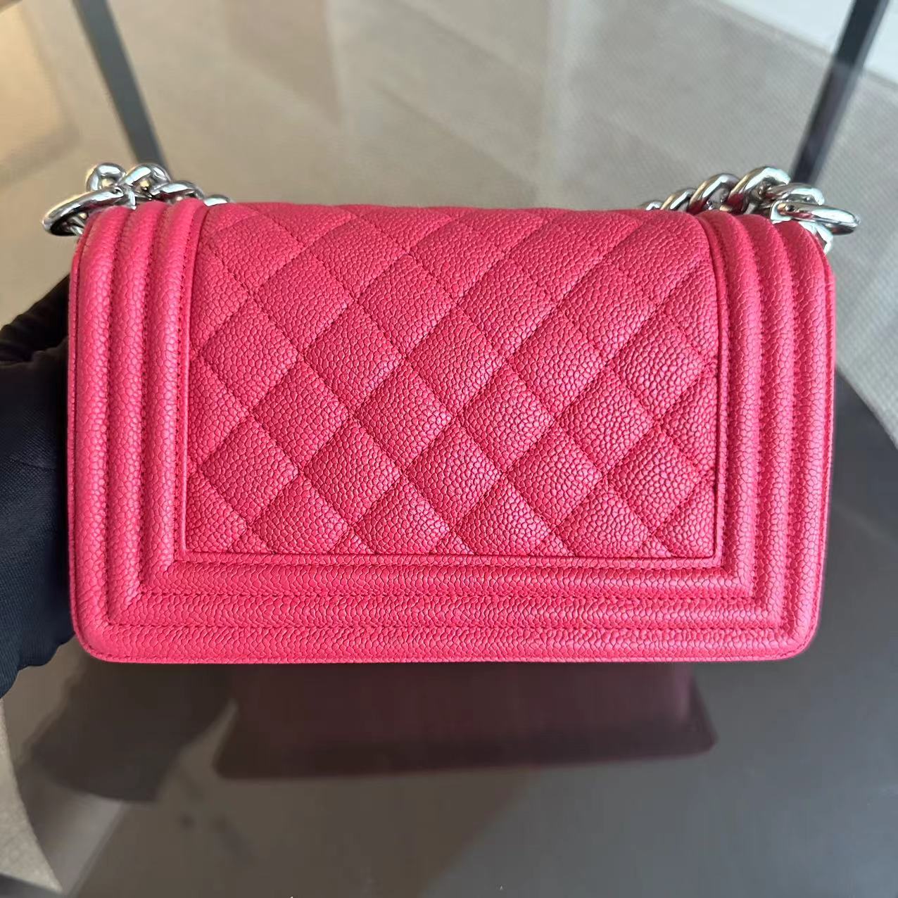 Chanel Boy Small Hot Pink Quilted Caviar Grained Calfskin with Silver Hardware Series 25