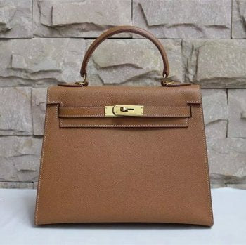 Luxury Hermes Kelly 28cm Epsom Leather Handbag Brown Gold