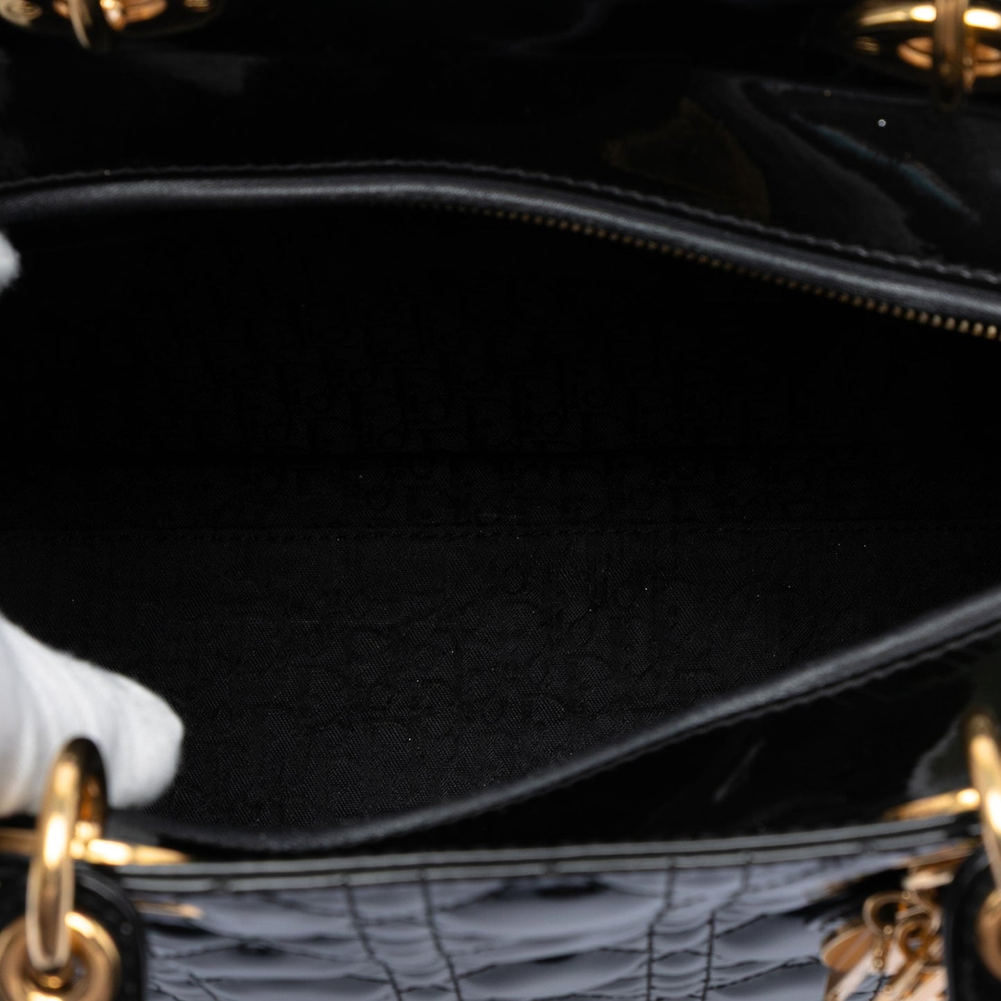 Black Dior Large Patent Cannage Lady Dior Satchel