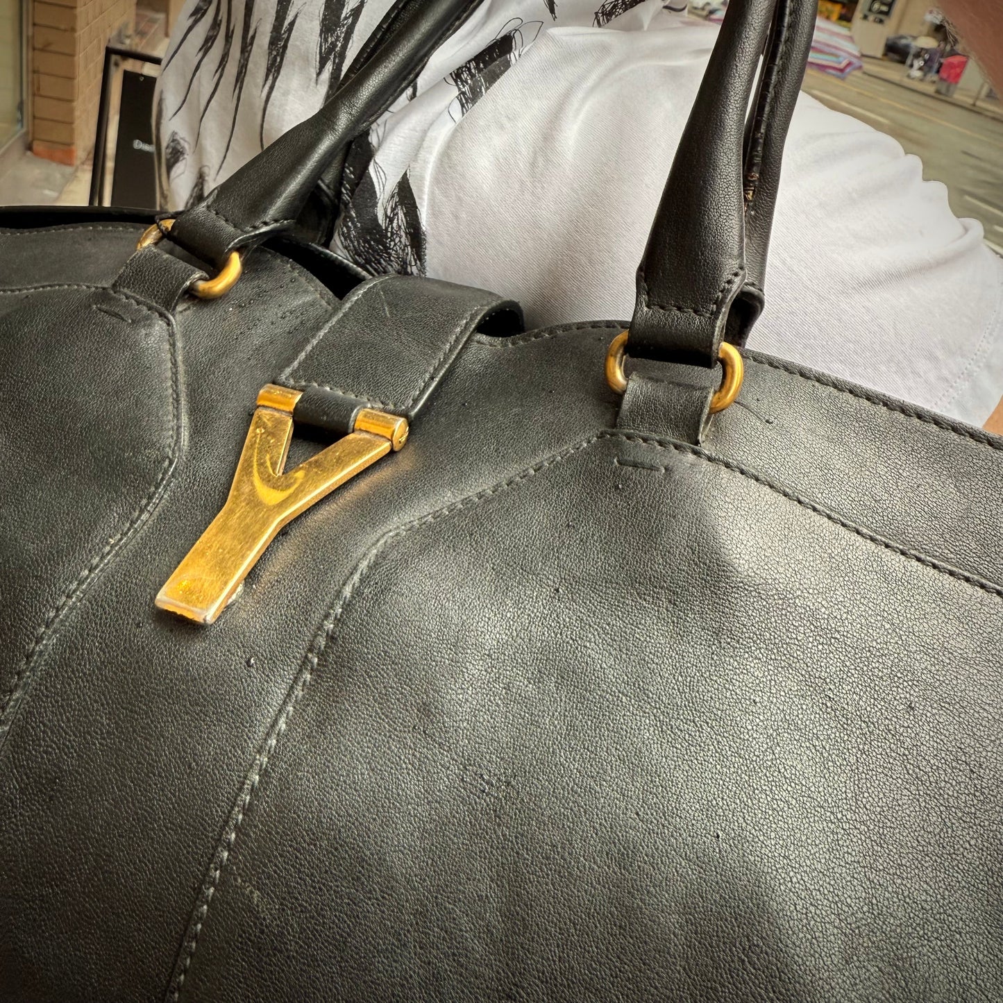 Saint Laurent Black Lambskin Cabas Handbag