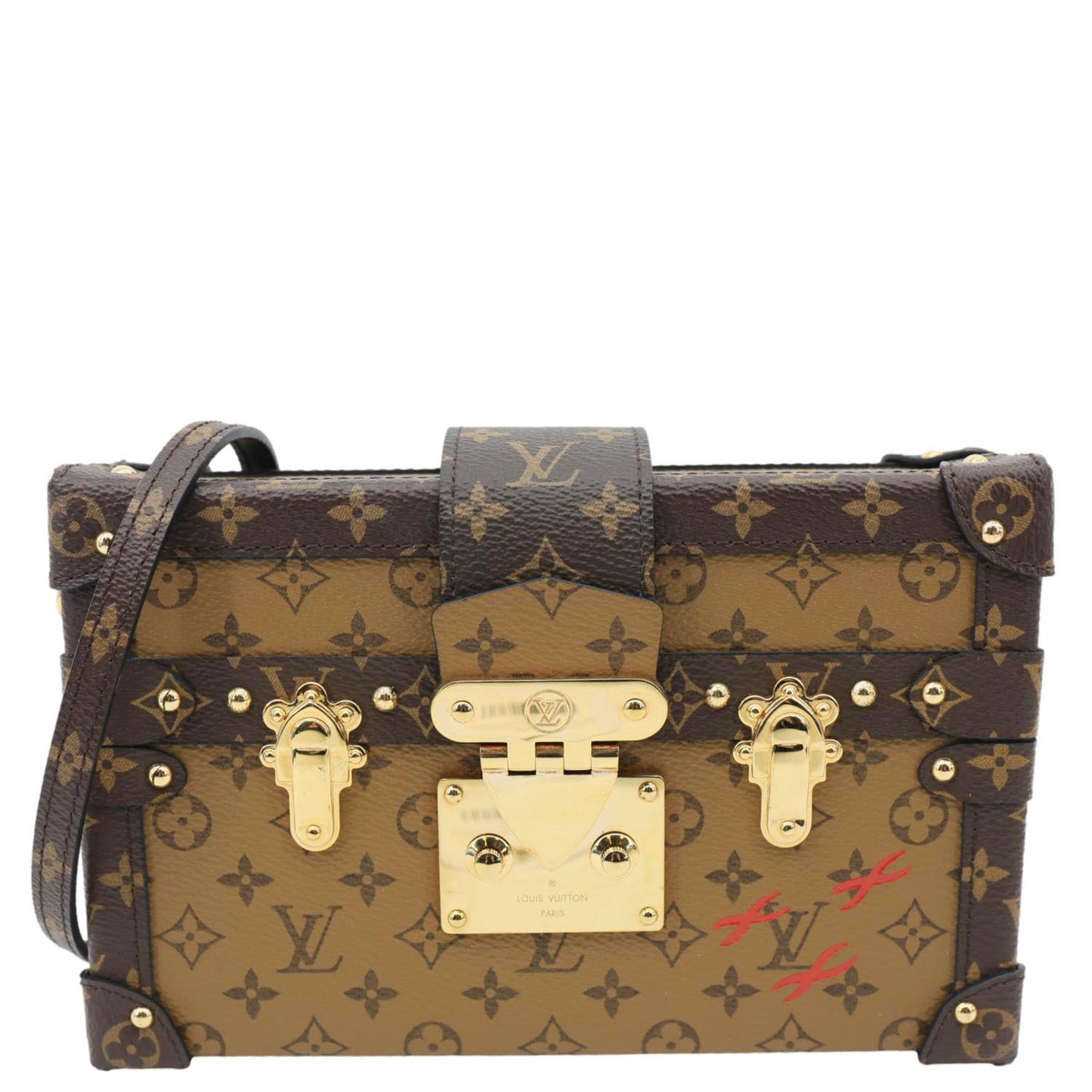 LOUIS VUITTON Petite Malle Monogram Reverse Canvas Shoulder Bag Brown