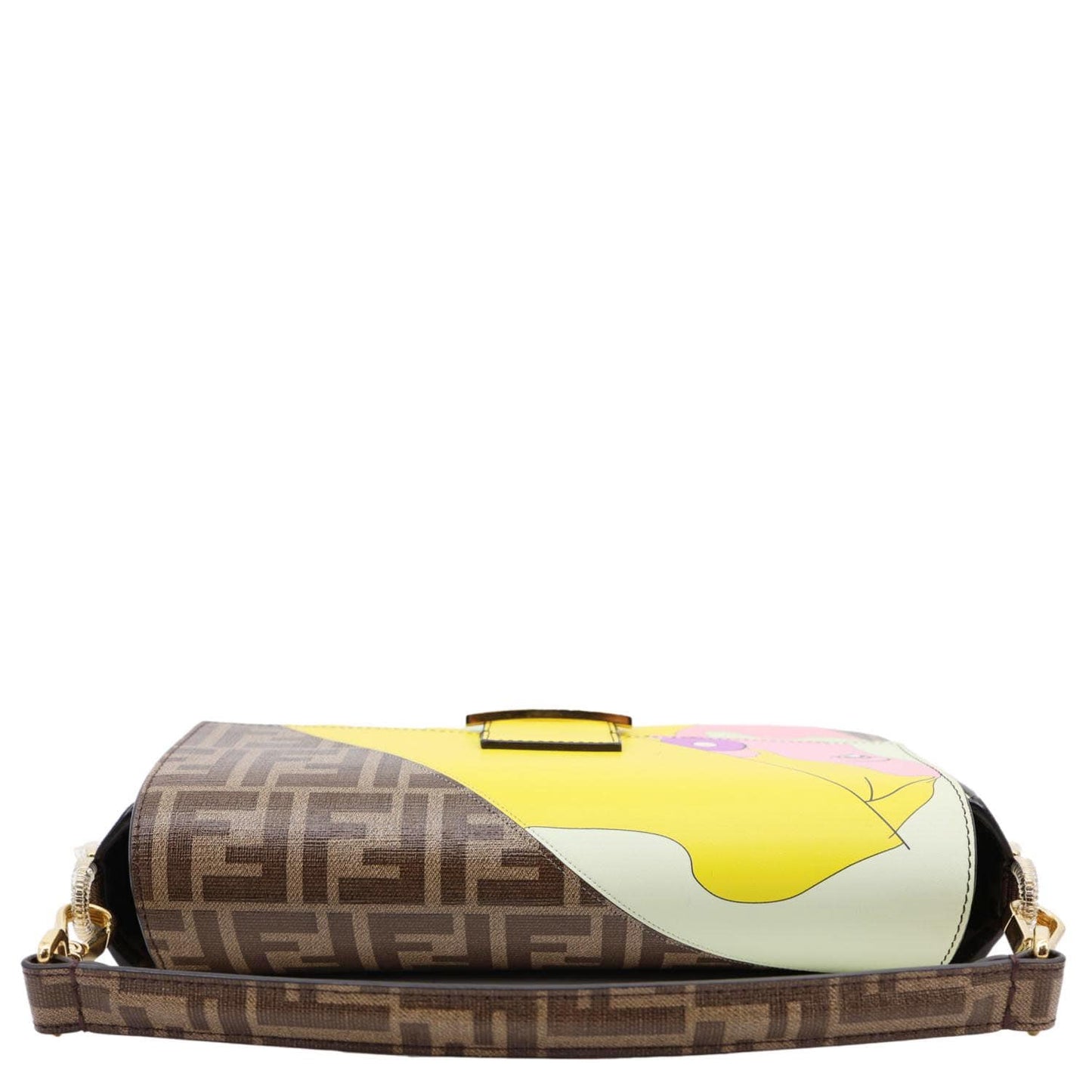 FENDI FF 1974 Hairdo Girls Inlay Glazed Fabric Baguette Bag Yellow