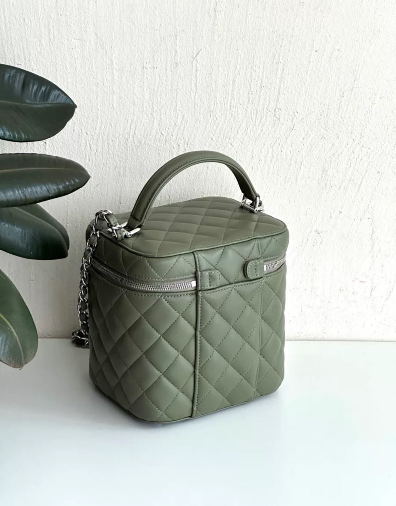 Chanel 21 Olive Green Vanity Case Too Handle Chain Bag