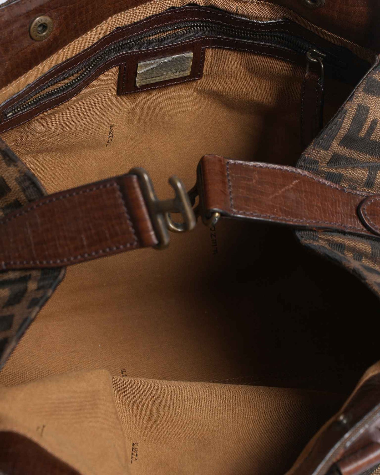 Fendi Canvas Zucca Shoulder Bag In Brown
