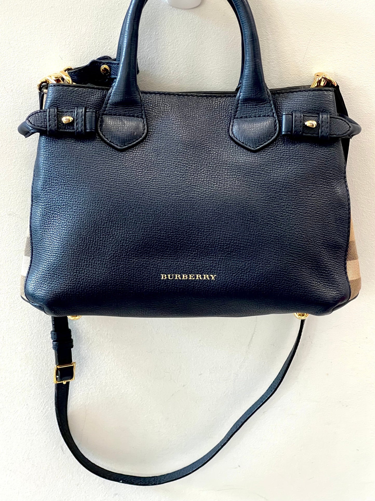 BURBERRY BANNER LEATHER & HO CHECK TOTE BAG