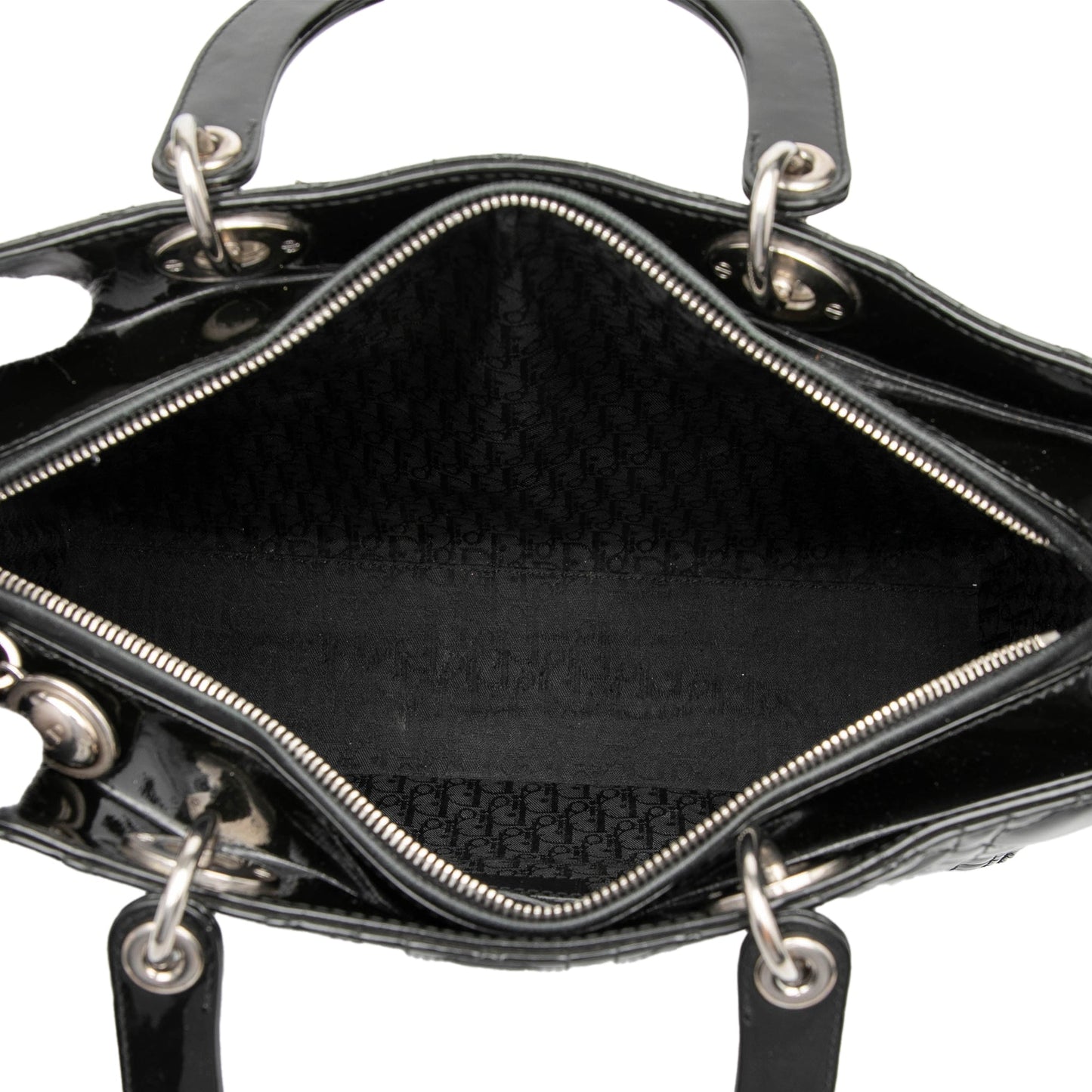 Black Dior Large Patent Cannage Lady Dior Satchel