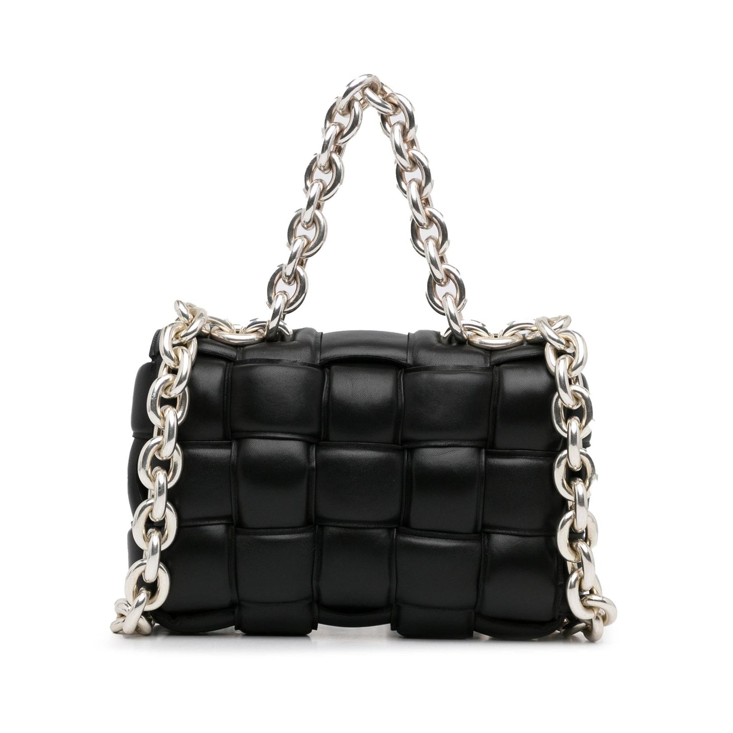 Luxury Bottega Veneta Calfskin Intrecciato Padded Chain Cassette Satchel (SHG-535Auh)