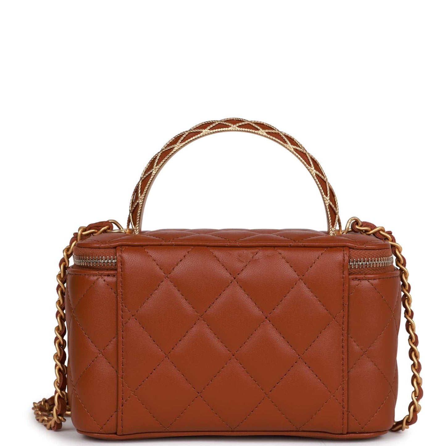 Chanel Small Top Handle Vanity Case Brown Lambskin Brushed Gold Hardware Handbag