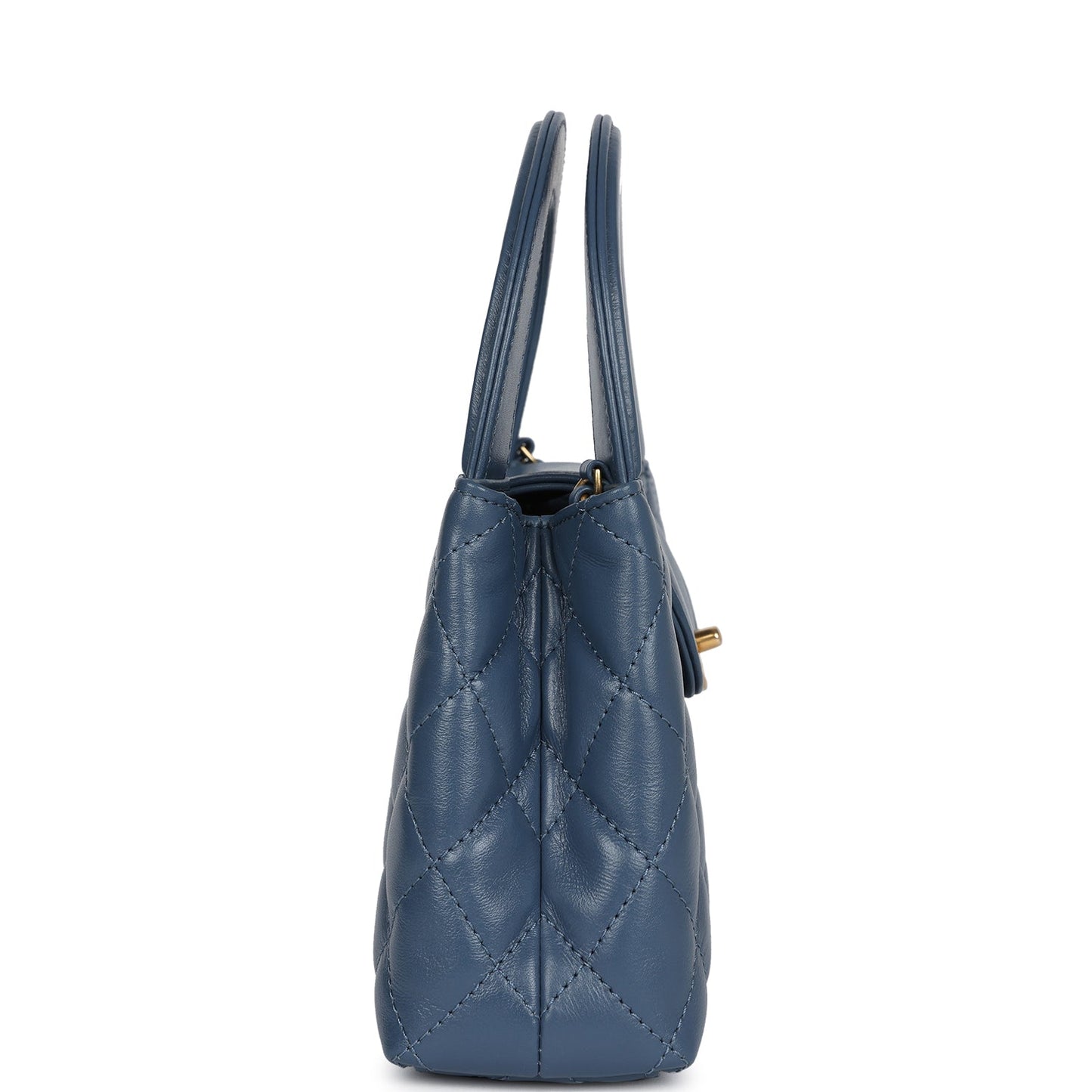 Chanel Small Kelly Shopper Blue Shiny Aged Calfskin Brushed Gold Hardware Handbag
