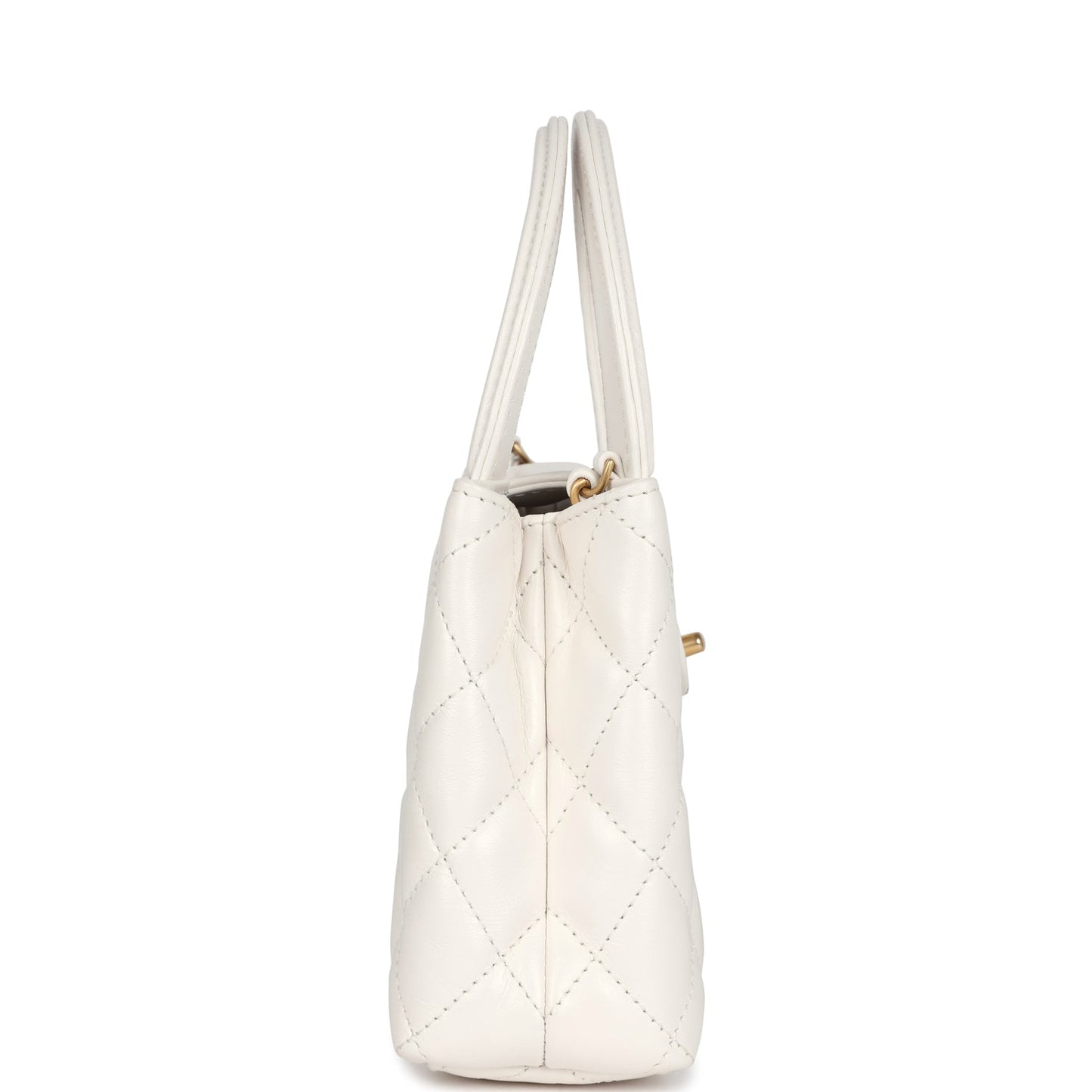 Chanel Small Kelly Shopper White Shiny Aged Calfskin Brushed Gold Hardware Crossbody
