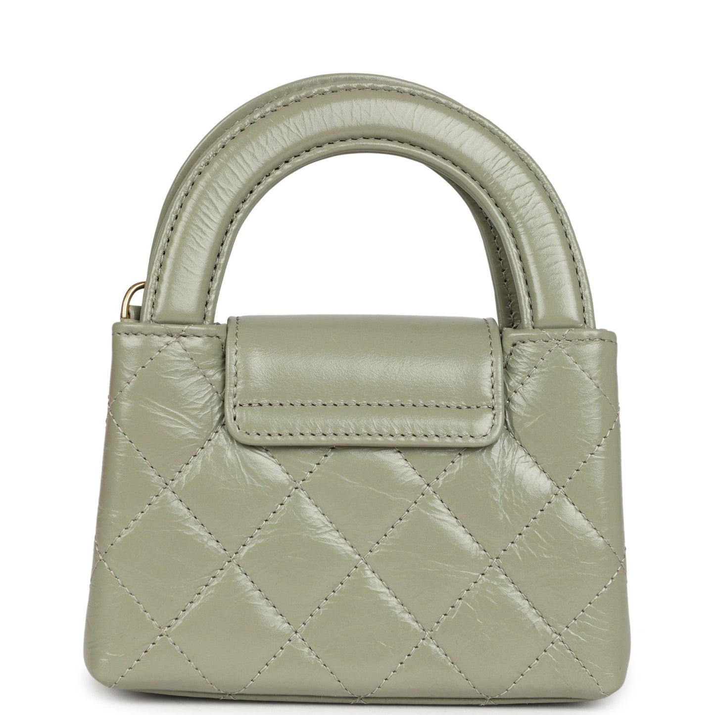 Chanel Nano Kelly Shopper Khaki Shiny Aged Calfskin Brushed Gold Hardware Crossbody