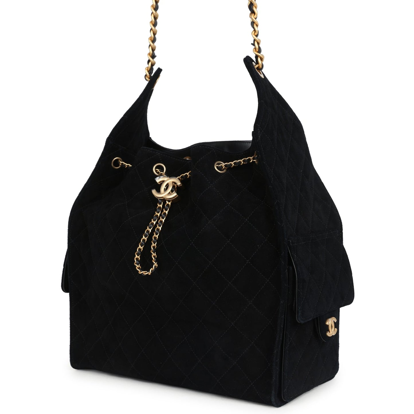 Chanel Large 25 Hobo Bag Black Suede Antique Gold Hardware