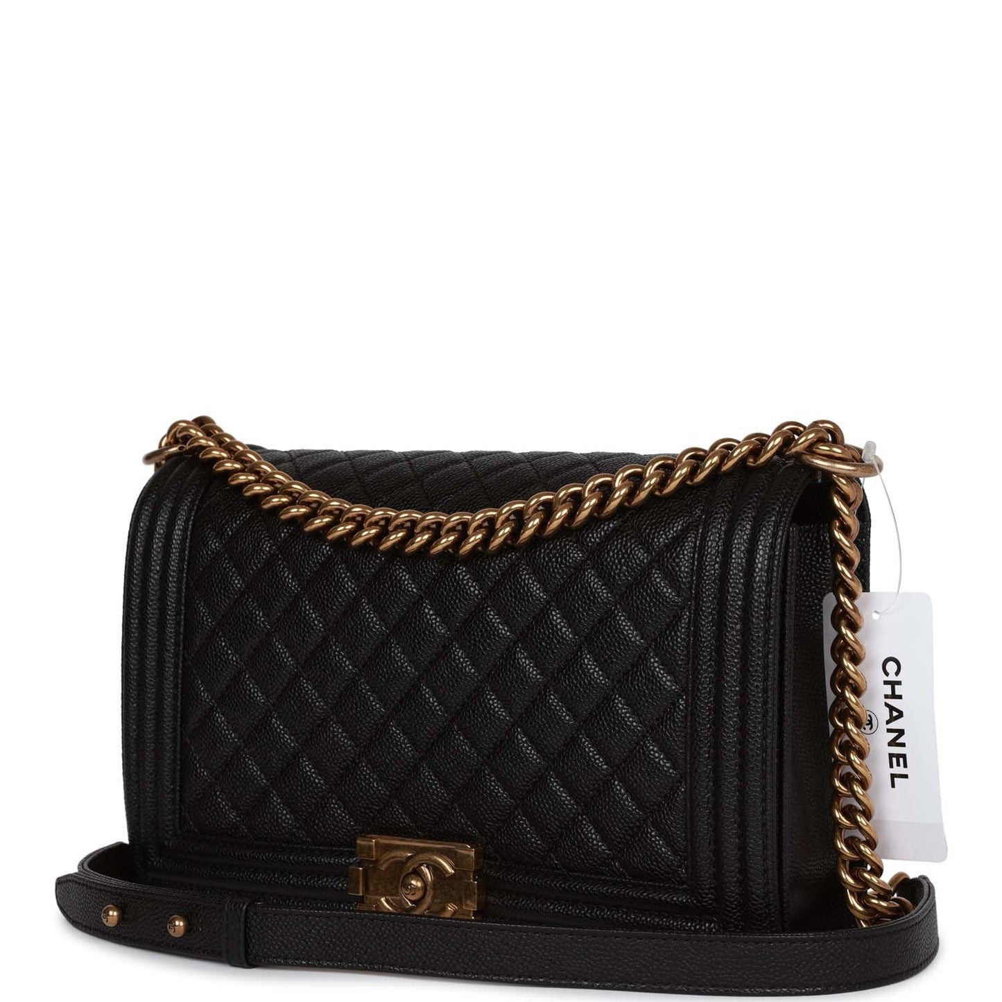 Chanel Medium Boy Bag Black Caviar Antique Gold Hardware
