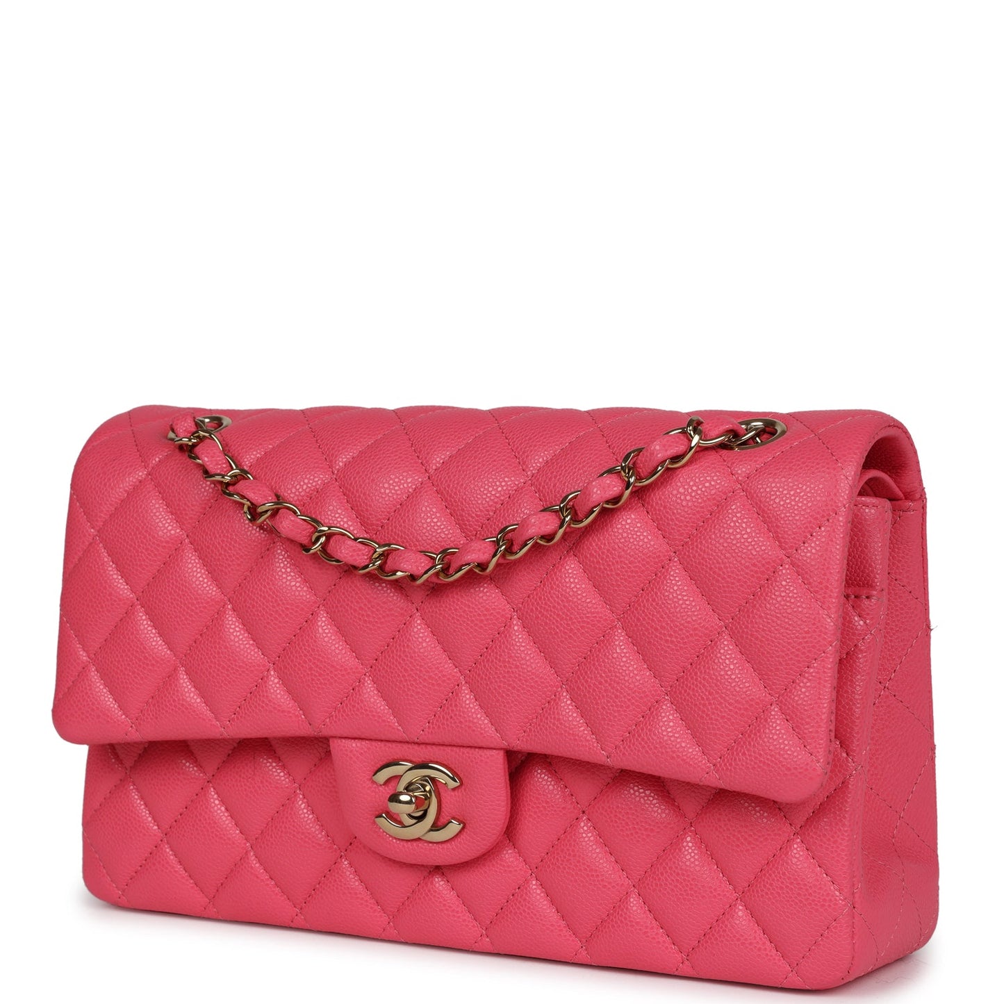 Chanel Medium Classic Double Flap Bag Pink Shiny Caviar Gold Hardware