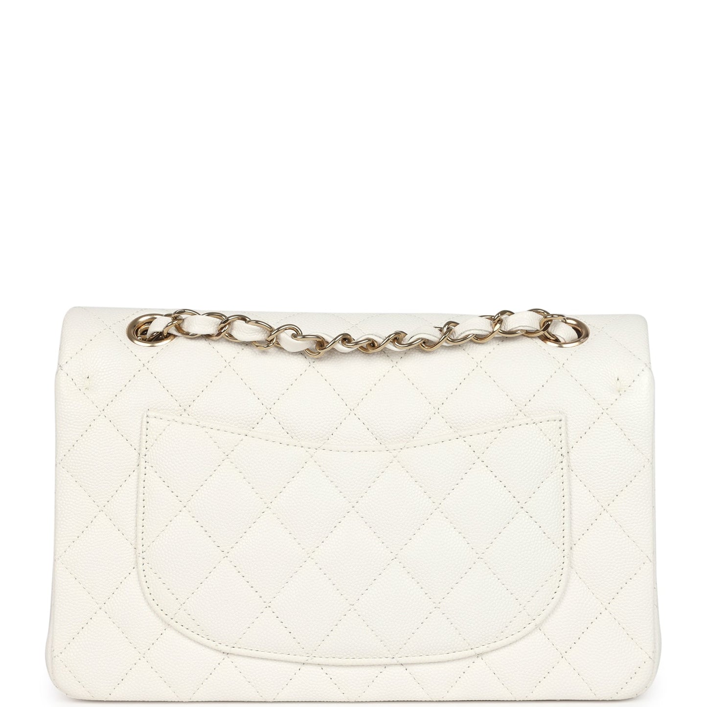 Chanel Small Classic Double Flap White Caviar Light Gold Hardware Shoulder Bag