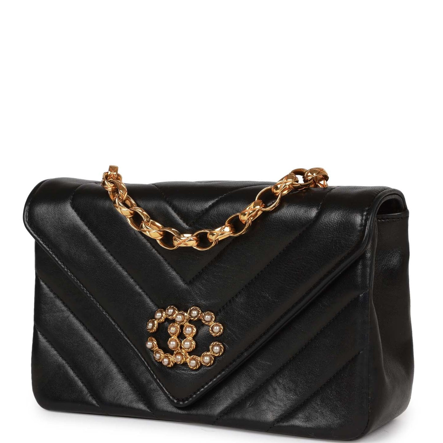 Chanel Faux Pearl Coco Bijou Mini Flap Bag Black Lambskin Gold Hardware