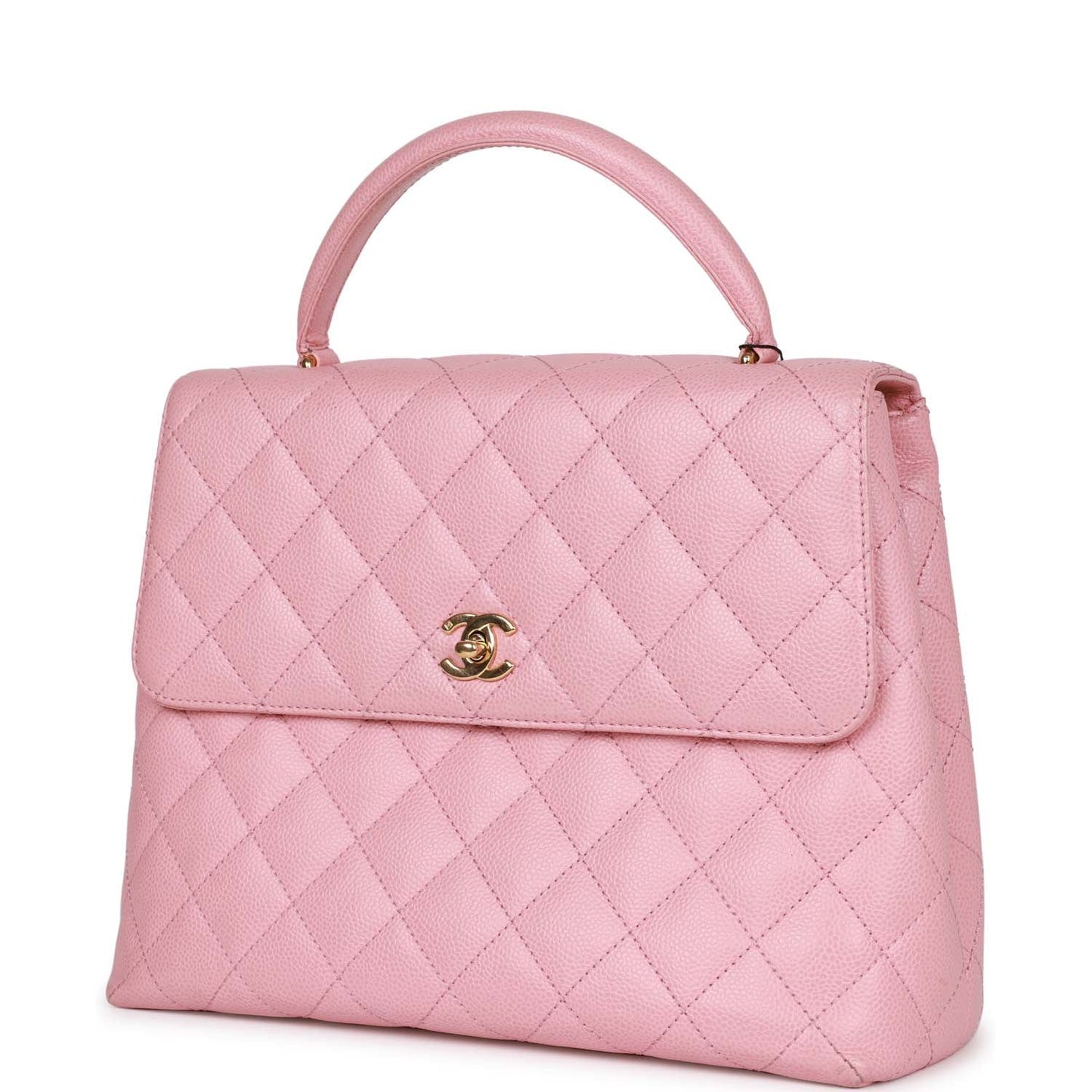 Chanel Kelly Handle Flap Bag Pink Caviar Gold Hardware