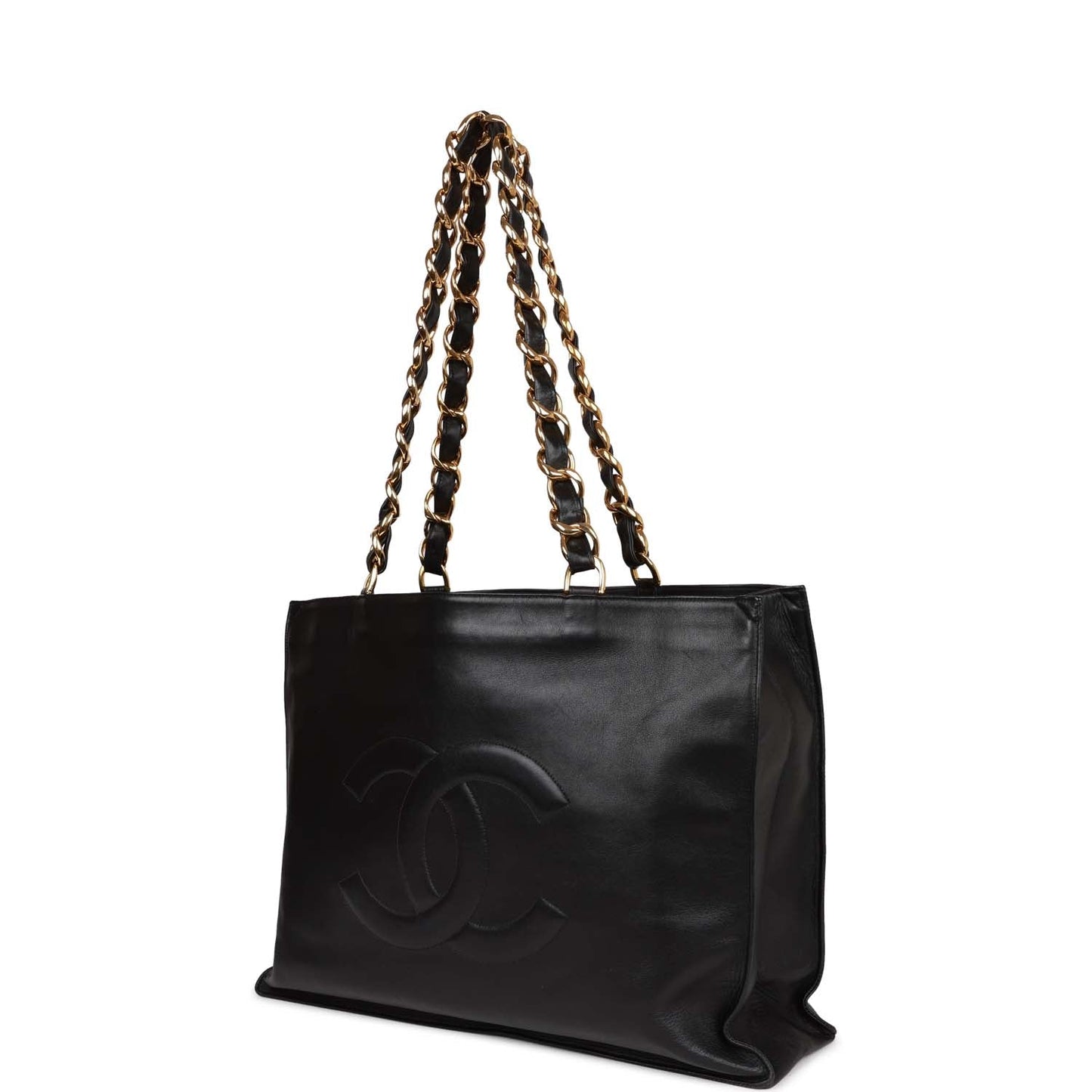 Chanel CC Chain Shopping Tote Bag Black Lambskin Gold Hardware