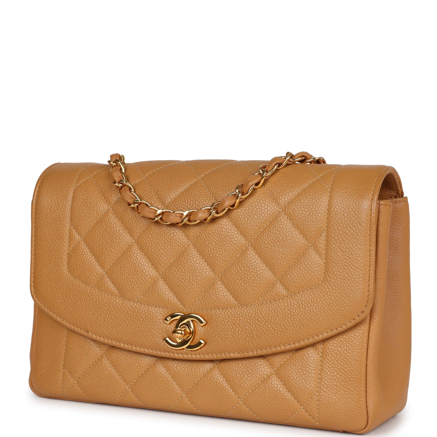 Chanel Medium Diana Flap Bag Dark Beige Caviar Gold Hardware
