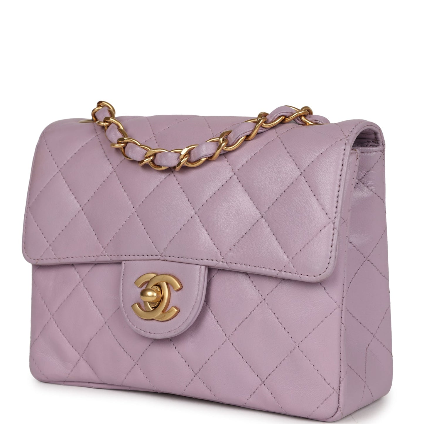 Chanel Mini Square Flap Bag Light Purple Lambskin Matte Gold Hardware