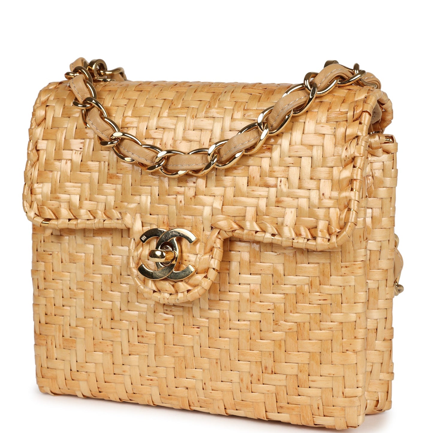 Chanel Mini Flap Bag Natural Wicker Gold Hardware