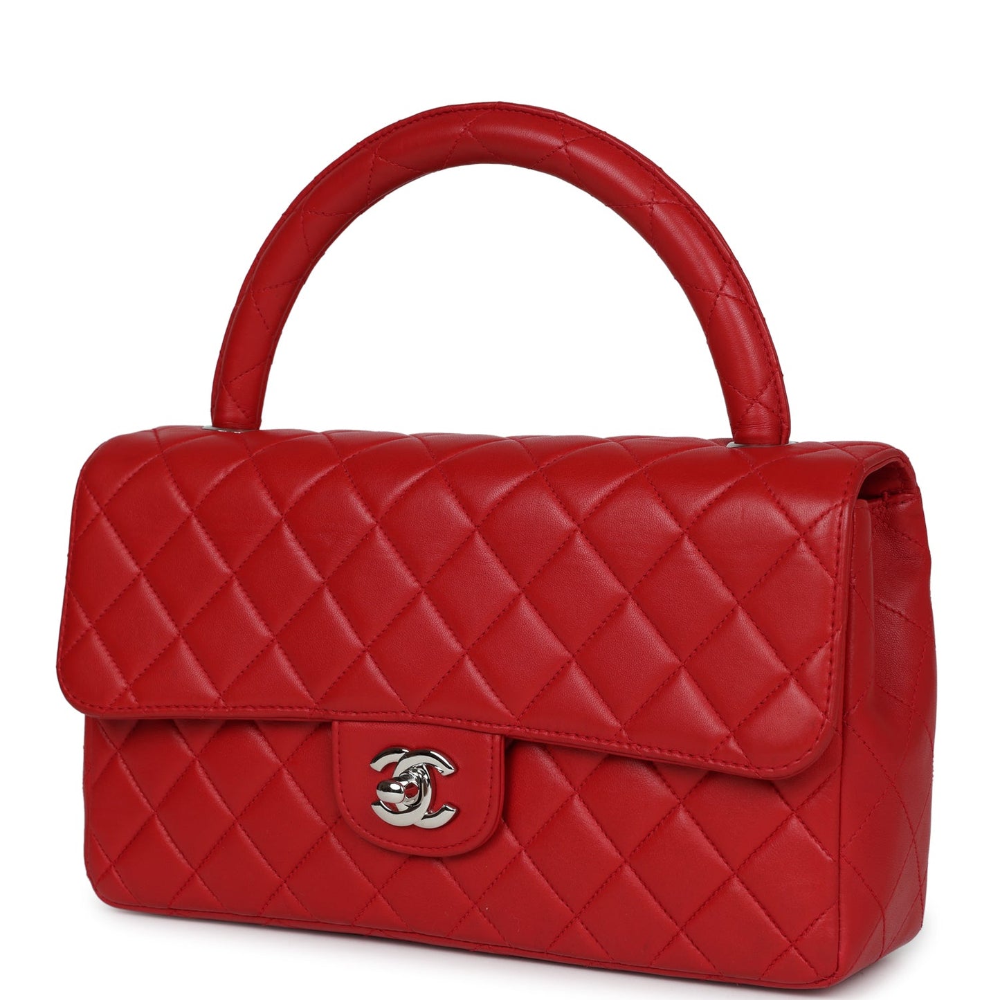Chanel Kelly Parent Flap Bag Red Lambskin Silver Hardware