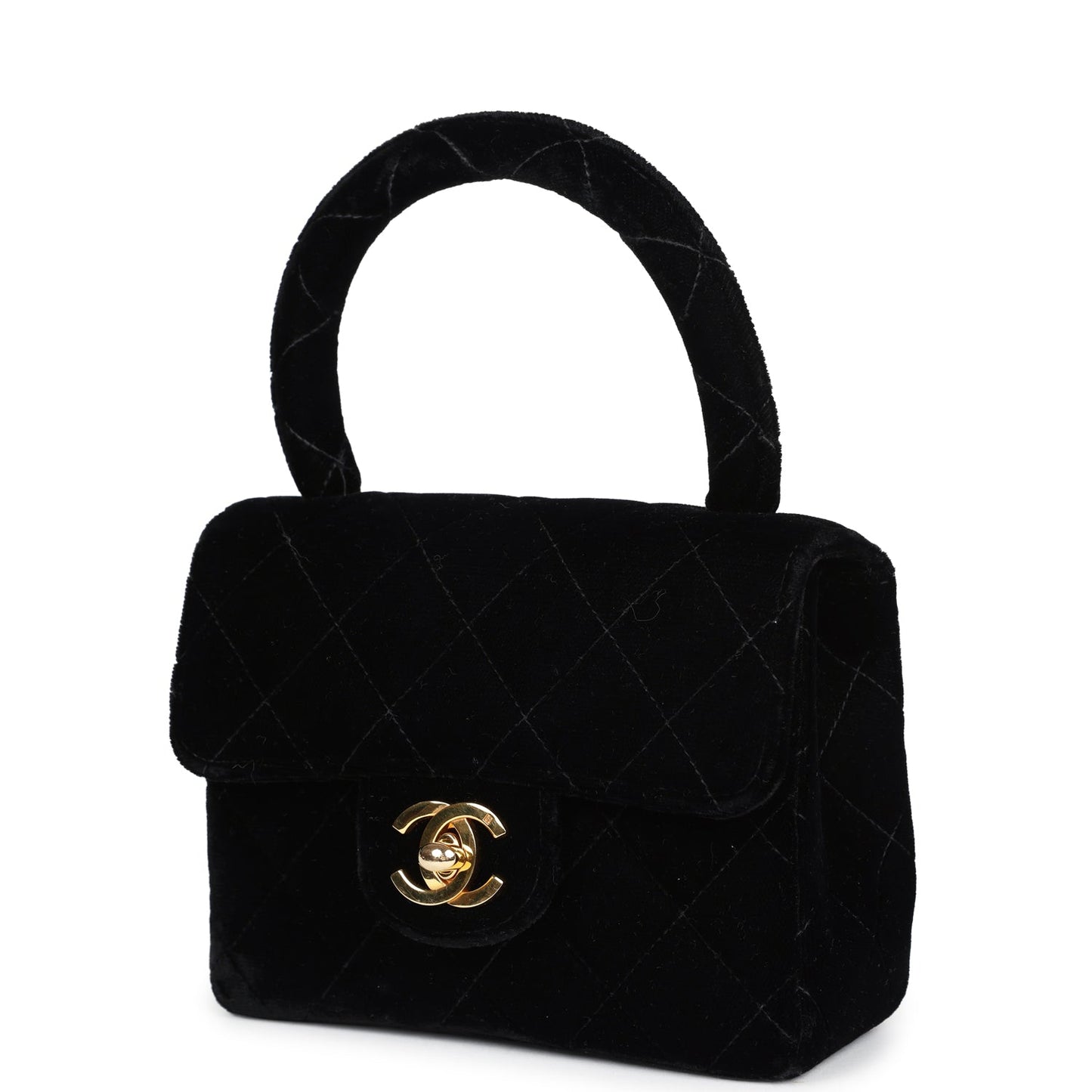 Chanel Micro Kelly Child Flap Bag Black Velvet Gold Hardware