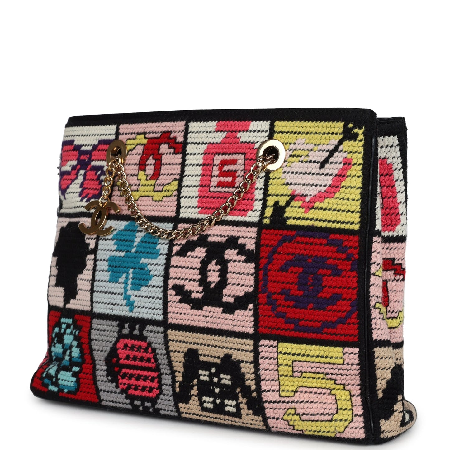 Chanel Precious Symbols Needle Point Tote Multicolor Wool Gold Hardware