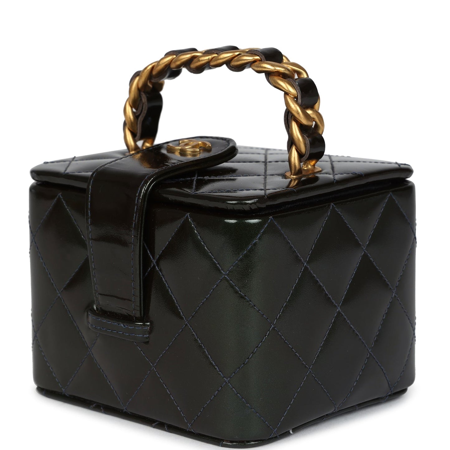 Chanel Mini Square Vanity Green Patent Antique Gold Hardware