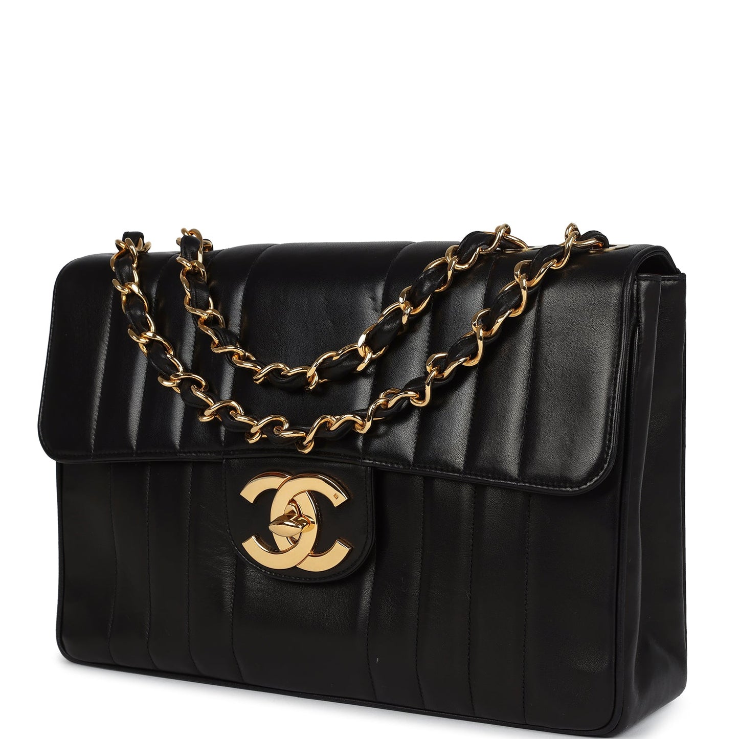Chanel Jumbo Mademoiselle Vertical Flap Black Lambskin Gold Hardware