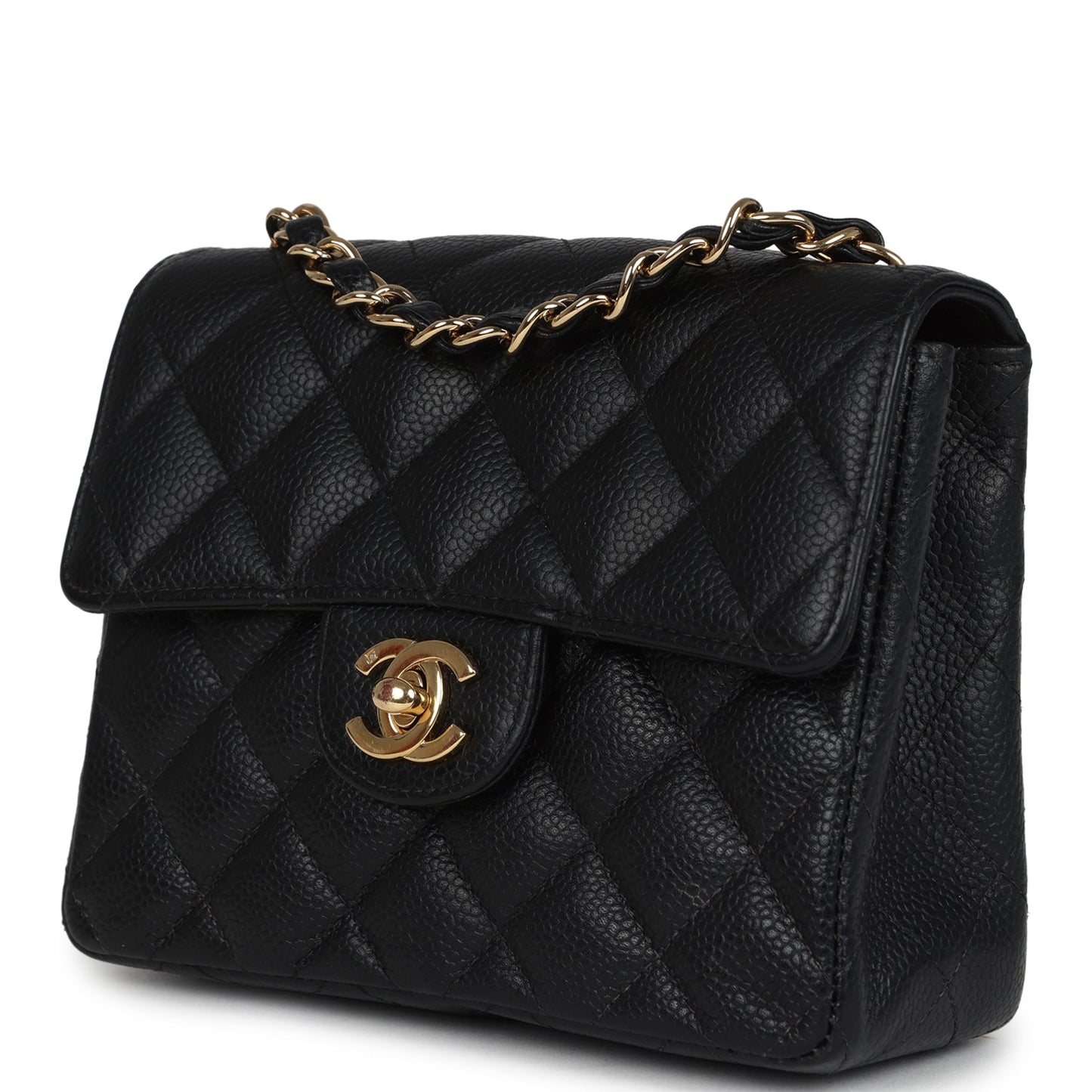 Chanel Mini Square Half Flap Bag Black Caviar Gold Hardware