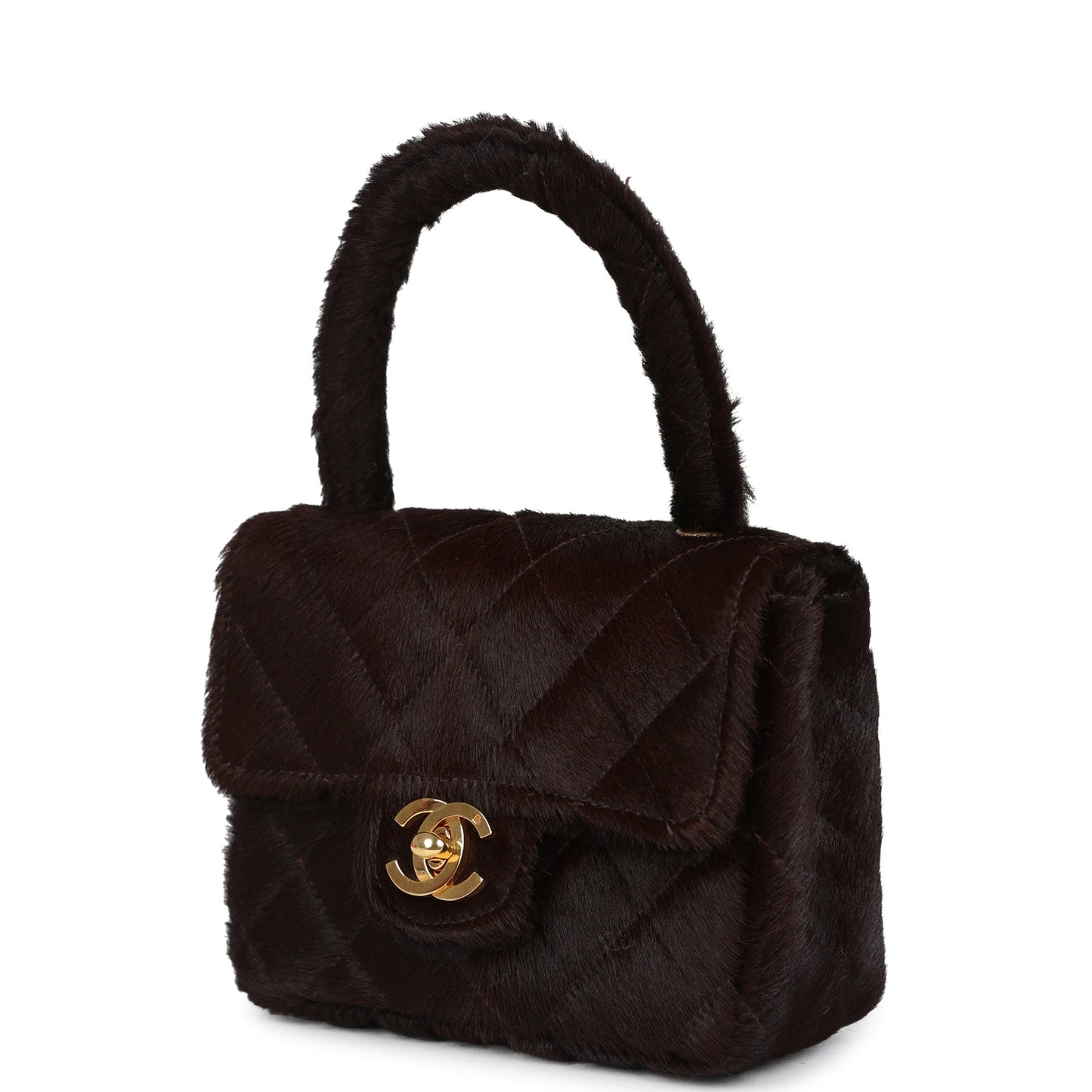 Chanel Micro Kelly Child Dark Brown Pony Hair Gold Hardware