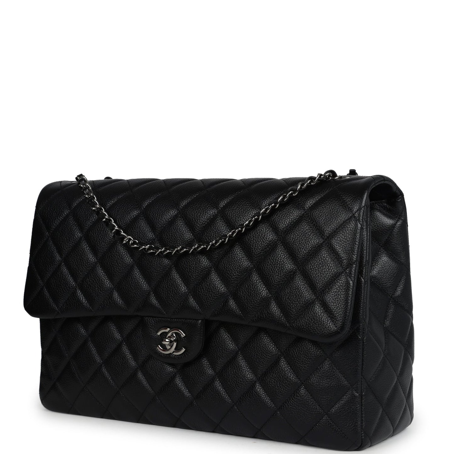 Chanel XXL Classic Single Flap Bag SO Black Shiny Caviar Ruthenium Hardware