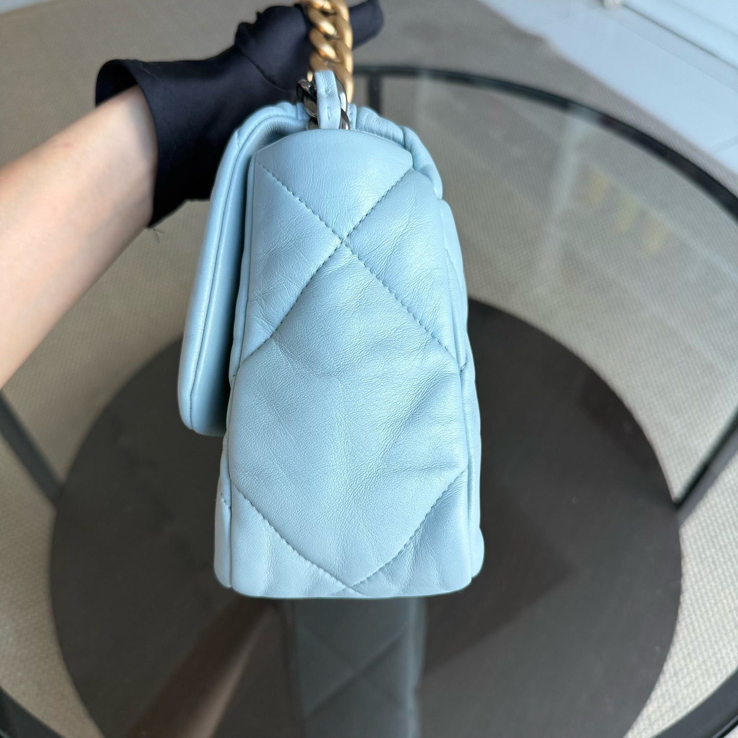 Chanel C19 Small 19 Bag Quilted Goatskin Light Blue Two-Tone Hardware Microchip