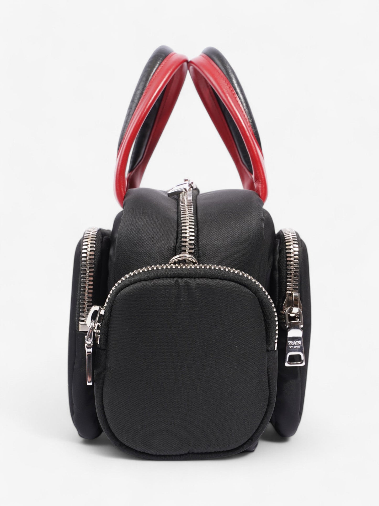 Prada Triangle Nylon Shoulder Bag Black / Red Nylon, Leather