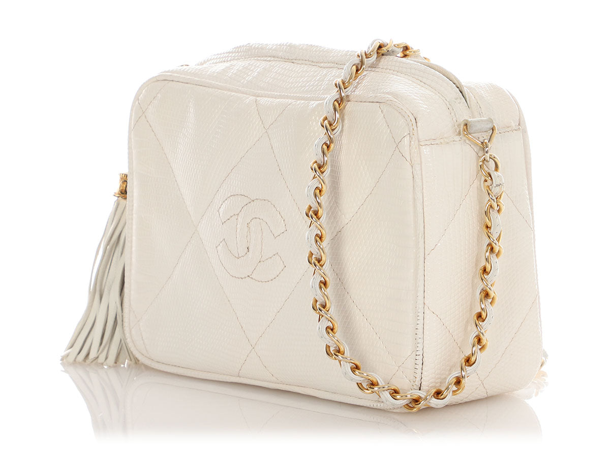 Chanel Small White Lizard Camera Bag