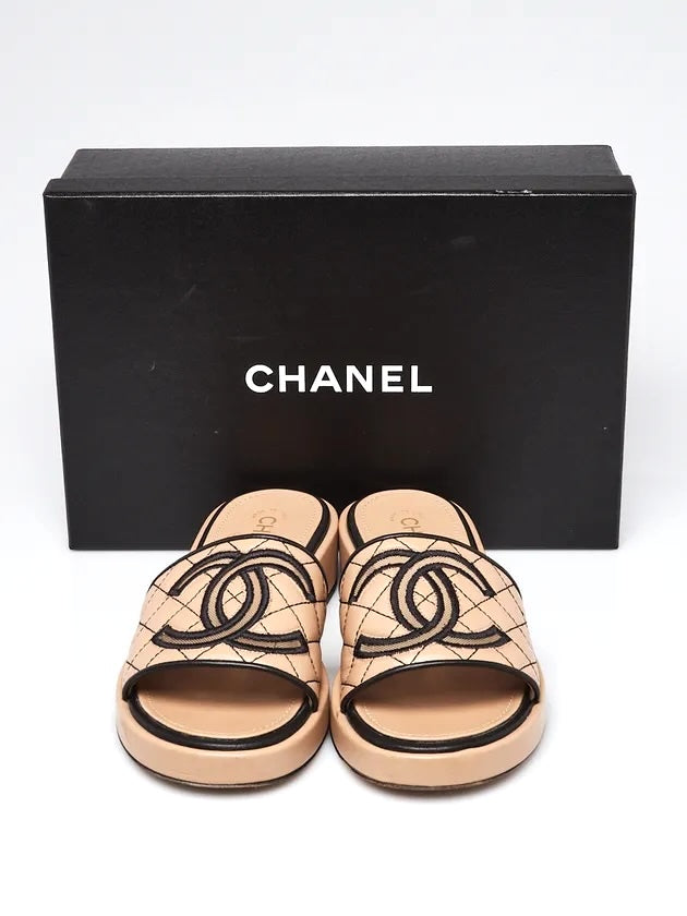 CHANEL CC QUILTED LAMBSKIN LEATHER MULES Handbag